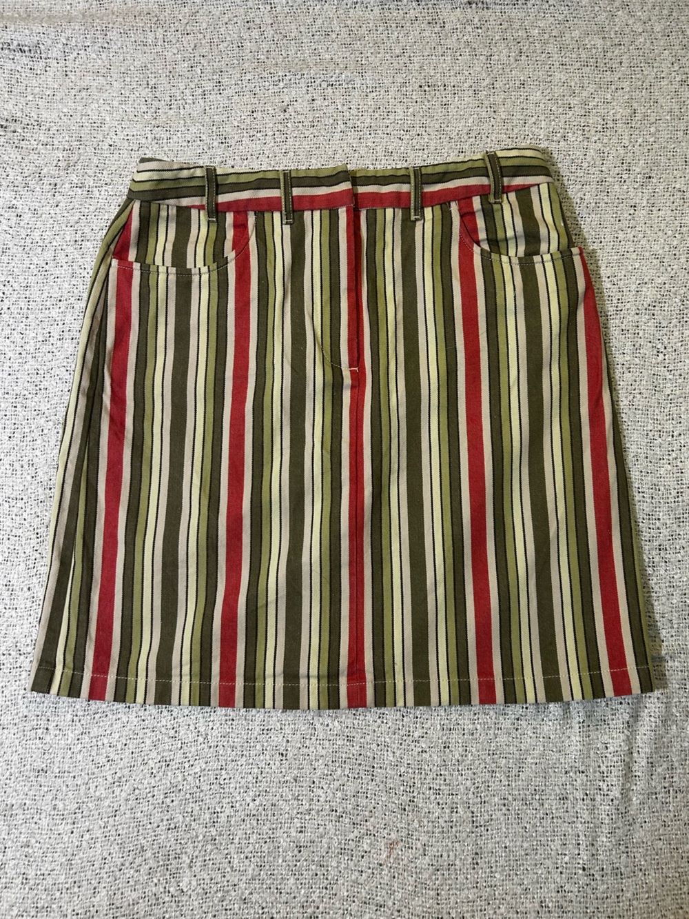 LOFT Red, Olive, Cream & Brown Striped Denim Mini Skirt Size 6